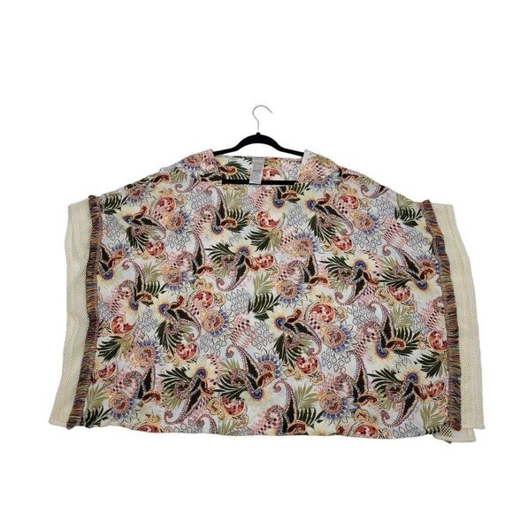 Chico's Multi-Print Poncho Top Blouse S/M Multicolor Oversized Fringed Boho - Picture 15 of 15
